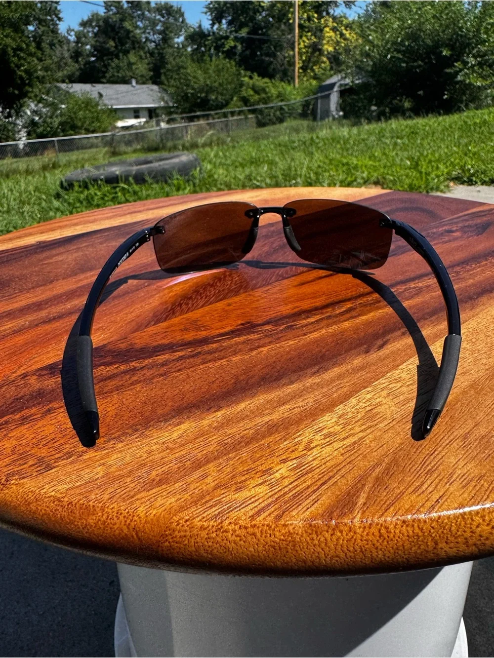 Revo Descend N RE 4059 Polarized Rimless Wrap Sunglasses Black Frame Blue Lens